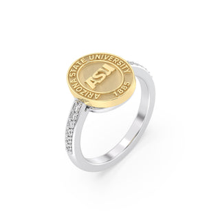 ASU Class Ring | Arizona State Graduation Ring | Gold and silver ring with Arizona State University emblem on a white background