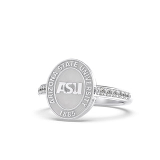 ASU Class Ring | Arizona State Graduation Ring | Silver ring with Arizona State University logo on a white background