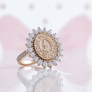 Baylor University Graduation Class Ring | 123 Oval Pat Neff Seal Ring | Yellow Gold | Diamonds 