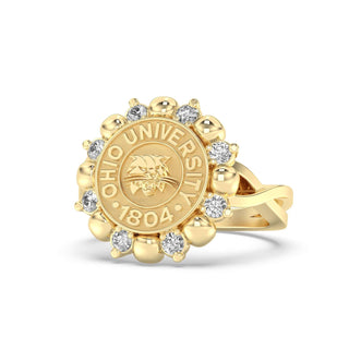 Ohio University Class Ring | San Jose Jewelers | Gold and Diamond ring with Ohio University emblem on a white background 