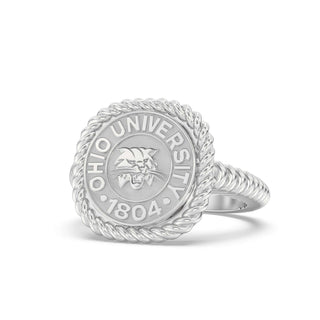 Ohio University Class Ring | San Jose Jewelers | Silver ring with 'University of Ohio 1804' engraving on a white background - Front View