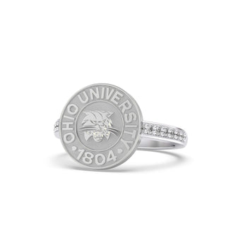 Ohio University Class Ring | San Jose Jewelers | Silver Ohio University ring on a white background - Front View 