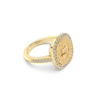 Ohio University Class Ring | San Jose Jewelers | Gold ring with 'Ohio University 1804' engraving on a white background - Side View