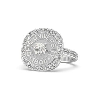 Ohio University Class Ring | San Jose Jewelers | Silver ring with 'Ohio University 1804' engraving on a white background - Front View