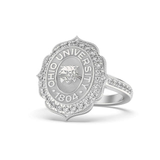 Ohio University Class Ring | San Jose Jewelers | Silver ring with 'Ohio University' and '1804' engraving on a white background - Front View
