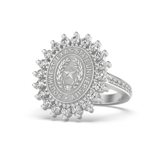 Southwest Texas State University Class Ring in White Gold | San Jose Jewelers SWT Graduation Ring