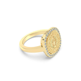 Southwest Texas State University Class Ring in 14k Gold | San Jose Jewelers SWT Graduation Ring With Diamonds