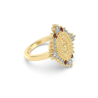 Southwest Texas State University Class Ring in 14k Gold | San Jose Jewelers SWT Graduation Ring With Diamonds