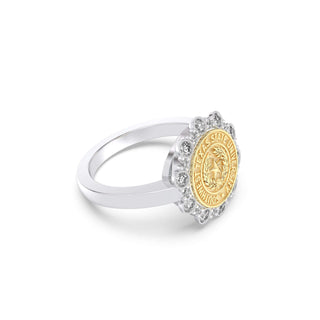 Southwest Texas State University Class Ring in 14k Gold | San Jose Jewelers SWT Graduation Ring With Diamonds
