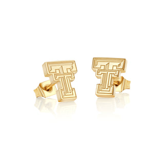 Texas Tech University Stud Earrings | Yellow Gold Plated