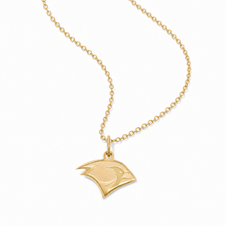 A gold chain necklace featuring a polished gold pendant shaped like a stylized bird head, shown against a plain white background.