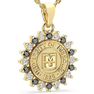 University of Mizzou Necklace | Customizable featuring gold pendant with school seal and halo of stones.