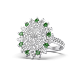 Baylor University School of Law | Graduation Class Fan Ring | BU | 245 Prestige | Alternating Emerald & Diamond