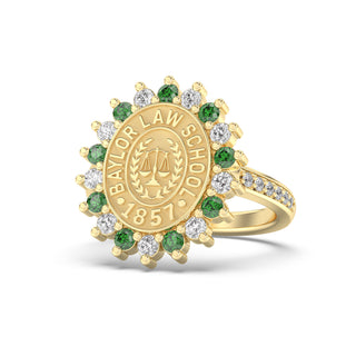 Baylor University School of Law | Graduation Class Fan Ring | BU | 245 Prestige | Alternating Emerald & Diamond