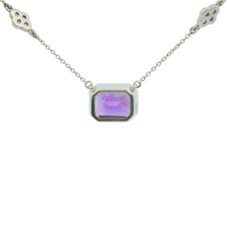 Emerald-Cut Amethyst & Diamond Necklace | Sterling Silver