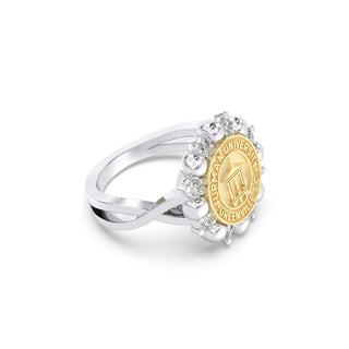 Furman University Class Ring |  ring with gold and silver design on a white background