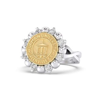 Furman University Class Ring | Gold and silver ring with Furman University Greenville S.C. emblem on a white background