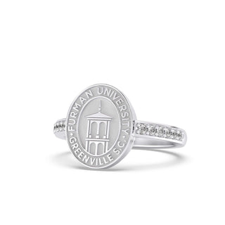 Furman University Class Ring | Silver ring with Furman University Greenville S.C. on a white background