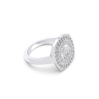Furman University Class Ring | Silver ring with a circular design on a white background