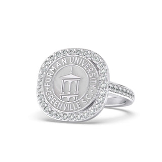Furman University Class Ring | Silver Furman University Ring on a White Background Front View