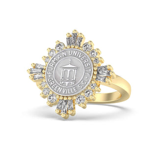 Furman University Class Ring | Gold ring with Furman University Greenville, S.C. emblem on a white background