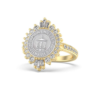 Furman University Class Ring | Gold and silver ring with Furman University Greenville SC emblem on a white background