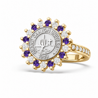 GCU Class Ring | Grand Canyon University Class Ring | 245 Prestige  Ring with GCU logo and gemstones on a white background