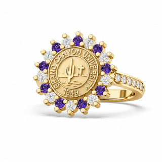 GCU Class Ring | Grand Canyon University Class Ring | 245 Prestige  Ring with GCU logo and gemstones on a white background