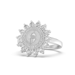 193 Cherish Houston Christian University Graduation Class Fan Ring | HCU with halo stones and official SMU seal.