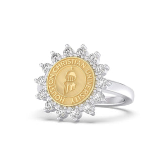 193 Cherish Houston Christian University Graduation Class Fan Ring | HCU with halo stones and official SMU seal.