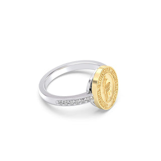 228 Vida Houston Christian University Graduation Class Fan Ring | HCU featuring gold and silver design with SMU seal.