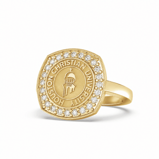 237 Luna Houston Christian University Graduation Class Fan Ring | HCU - modern class ring with squared halo design