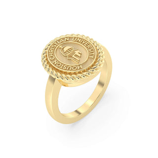 252 Journey Houston Christian University Graduation Class Fan Ring | HCU elegant gold HCU ring featuring the official seal.