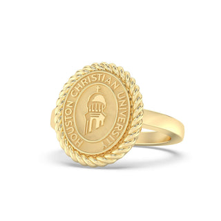 252 Journey Houston Christian University Graduation Class Fan Ring | HCU elegant gold HCU ring featuring the official seal.