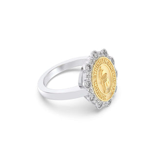 313 Blossom Houston Christian University | HCU graduation class fan ring featuring a unique floral design and elegant stone accents.