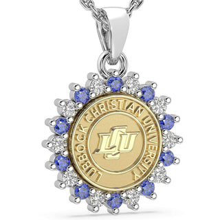245 Prestige LCU Necklace | Lubbock Christian University with 20 stones and a gold seal.