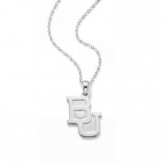 A silver ball chain necklace featuring a polished 'BU' monogram pendant, shown against a clean white background.