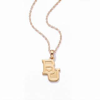 A yellow gold necklace featuring a 'BU' monogram pendant, representing Bucknell University, shown on a clean white background.