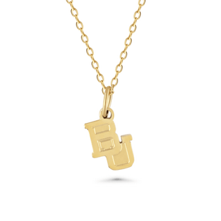Yellow Gold plated Baylor University BU necklace with a unique pendant on a white background