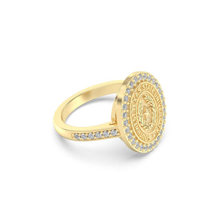 Southwest Texas State University Class Ring in 14k Gold | San Jose Jewelers SWT Graduation Ring With Diamonds
