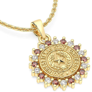 Yellow Gold pendant with 'Southwest Texas State University' text on a white background | SWT | Necklace