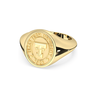 Yellow Gold Class ring with Texas Tech University emblem on a white background