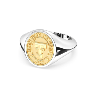 White Gold Class ring with Texas Tech University emblem on a white background