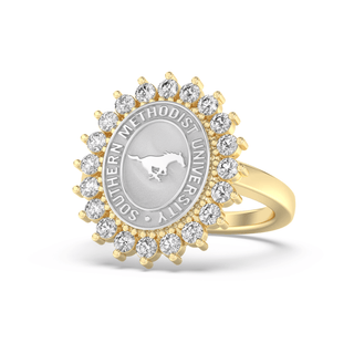 123 Tradition Southern Methodist University Ring | SMU with diamonds and gold setting, celebrating SMU tradition.