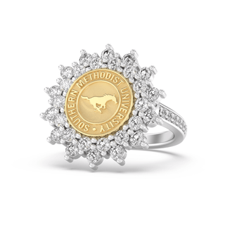 177 Success Southern Methodist University Ring | SMU featuring gold seal and diamond accents on a silver band.