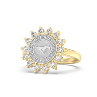 193 Cherish Southern Methodist University Ring | SMU with a halo of stones surrounding the official SMU seal.