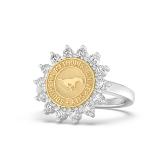 193 Cherish Southern Methodist University Ring | SMU with a gold seal and diamond halo for SMU graduates.