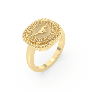 222 Classic Southern Methodist University Ring | SMU showing gold design with official seal and rope halo.