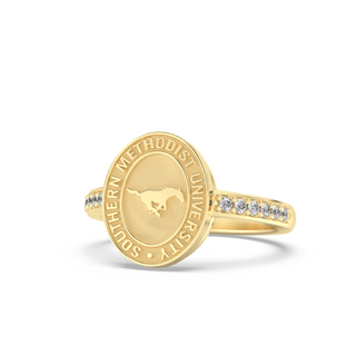 228 Vida Southern Methodist University Ring | SMU in 14K gold with diamond accents and SMU seal.