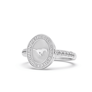 228 Vida Southern Methodist University Ring | SMU in silver with gemstones highlighting the SMU seal.